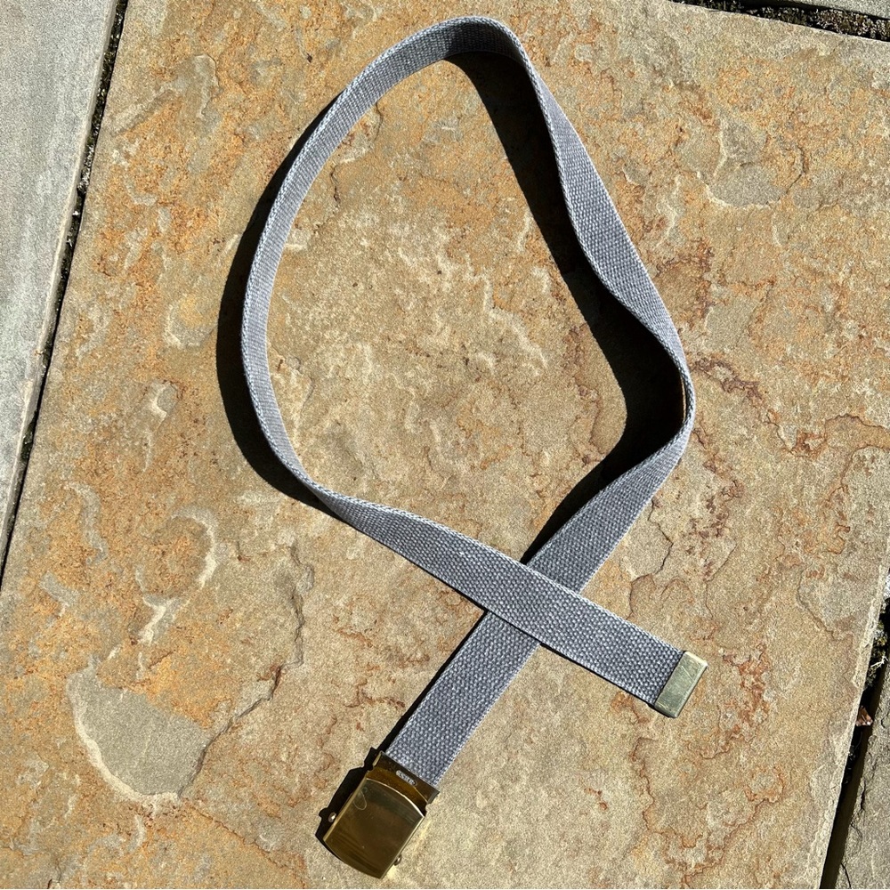 SOLD - Reworked Vintage 90s Grey Military Canvas Belt Made in USA Upcycled